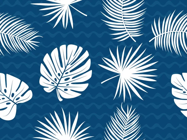 Palmera y monstera hoja vector tema tropical patrón sin costura — Archivo Imágenes Vectoriales