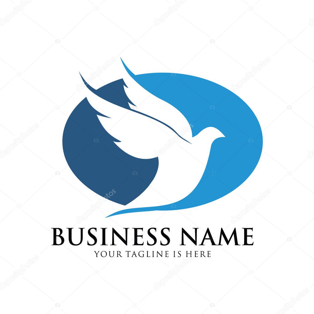 Flying dove pigeon vector logo design symbol of peace and humanity