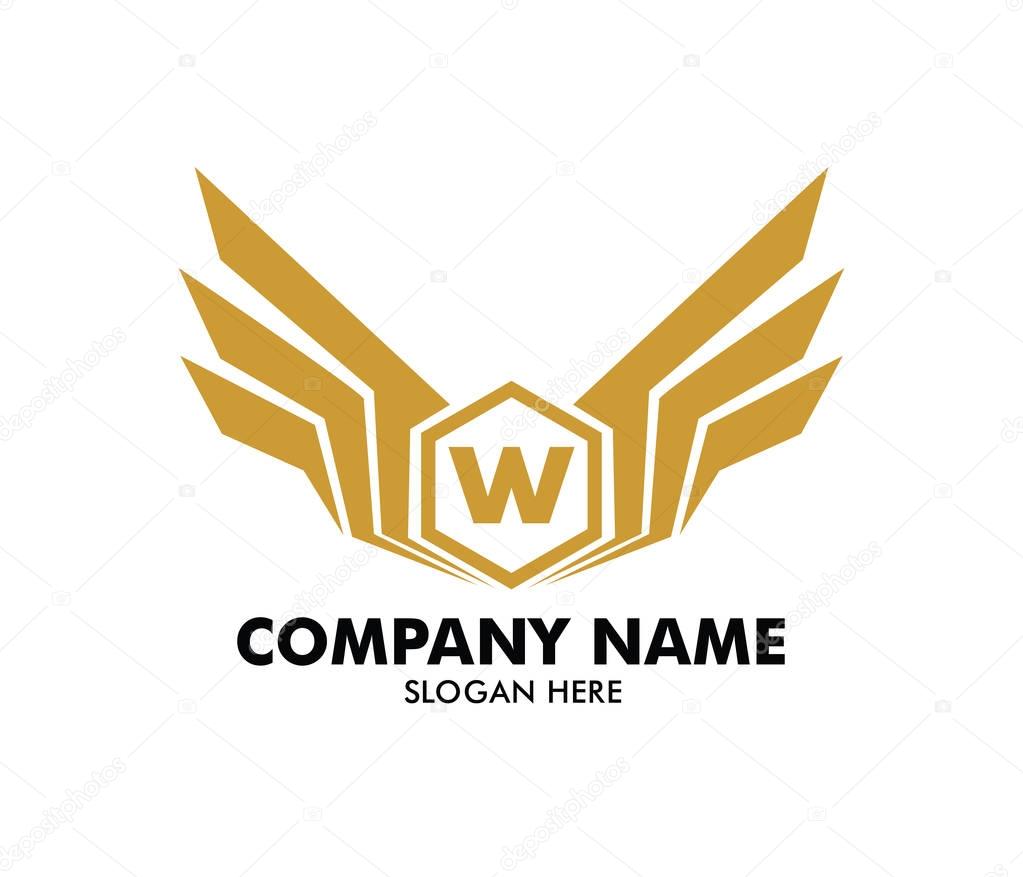 Gold letter w emblem badge wing vector logo design