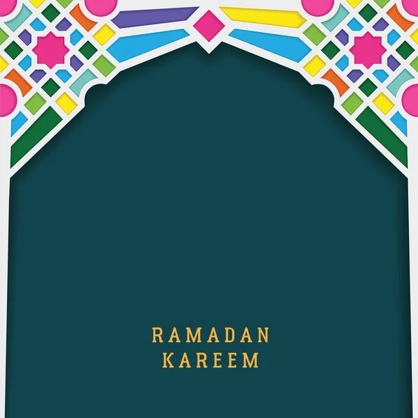 Ramadan kareem greeting card template desain vektor dengan moroccan mosaic gerbang masjid - Stok Vektor