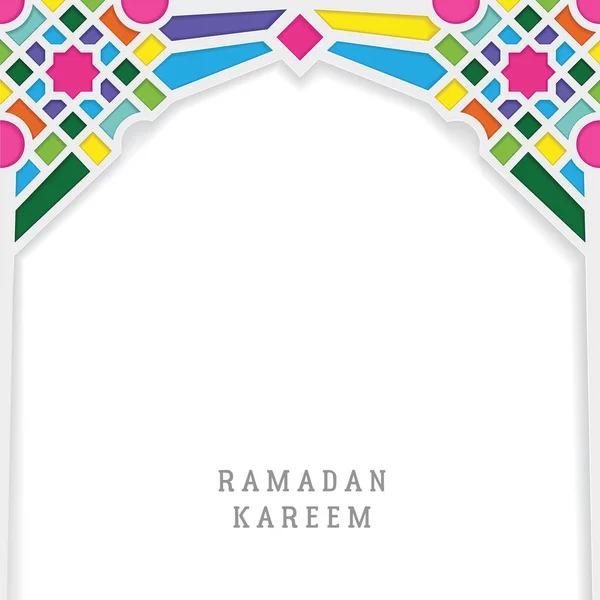 Ramadan kareem greeting card template desain vektor dengan moroccan mosaic gerbang masjid - Stok Vektor
