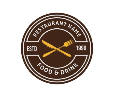 Gıda Restoran ve kafe kahverengi altın rozet logo vektör tasarımı