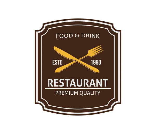 Comida restaurante y café de oro marrón insignia logo diseño vectorial — Archivo Imágenes Vectoriales