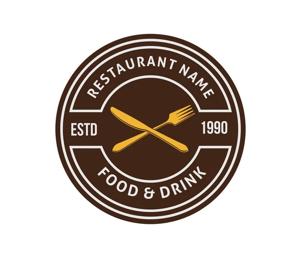 Mat restaurang och café brun guld badge logotypen vektor design — Stock vektor