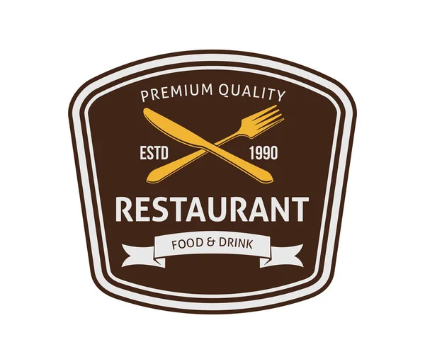 Lebensmittel Restaurant und Café braun Gold Abzeichen Logo Vektor-Design — Stockvektor