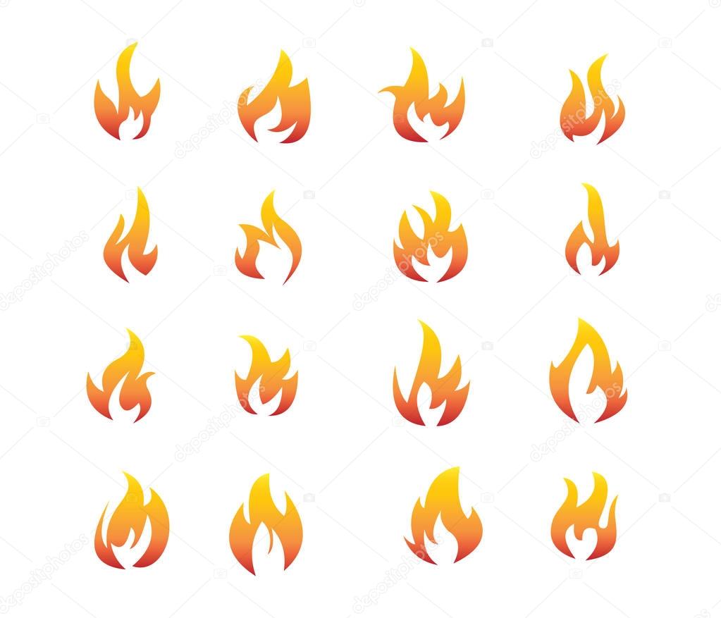 red orange flaming fire clip art logo vector set