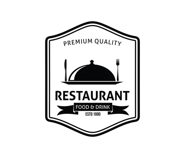 Comida restaurante y café insignia negro blanco logo vector de diseño — Vector de stock