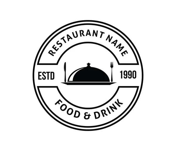 Comida restaurante y café insignia negro blanco logo vector de diseño — Archivo Imágenes Vectoriales