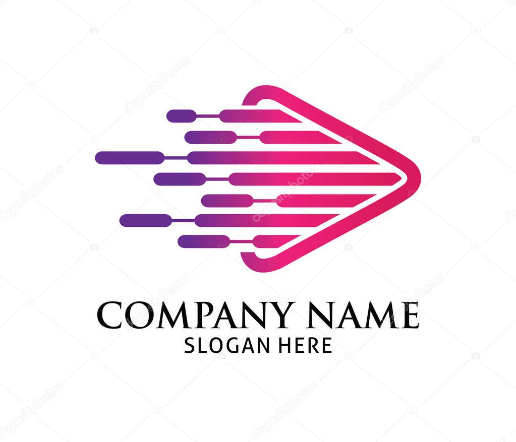 Purple pink dynamic multimedia play application vector logo design template