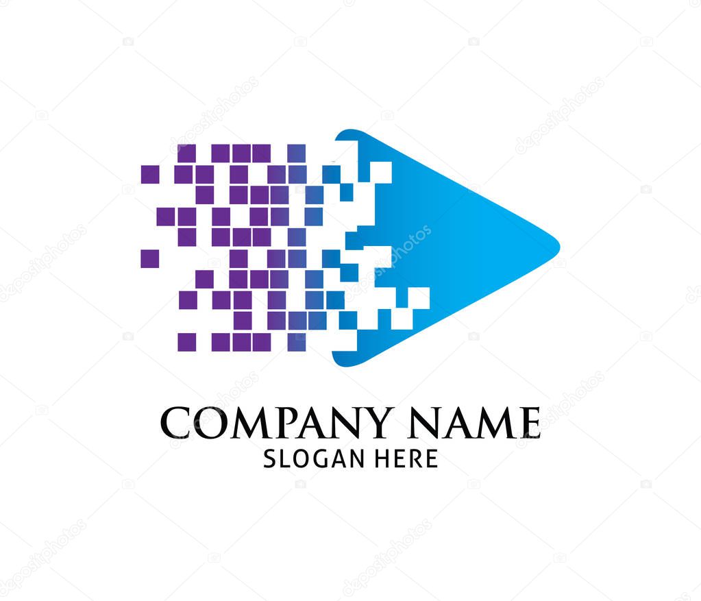 Pixel forward multimedia play application vector logo design template