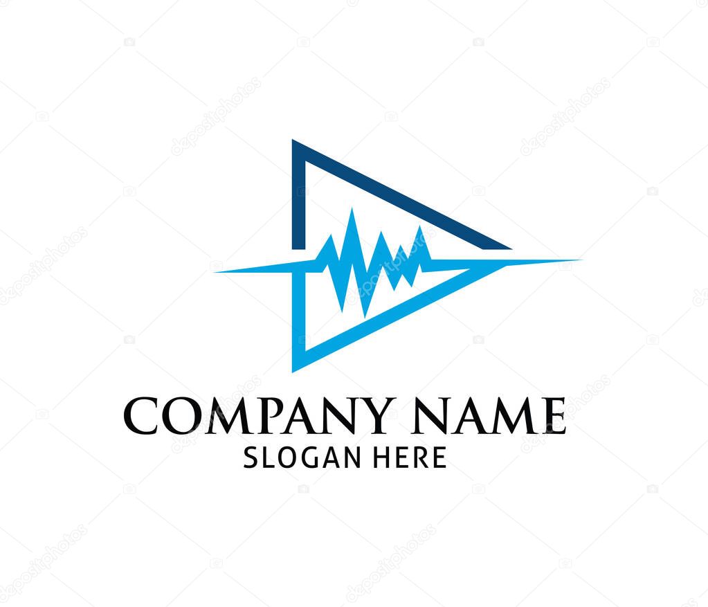 Sound beat wave multimedia play application vector logo design template