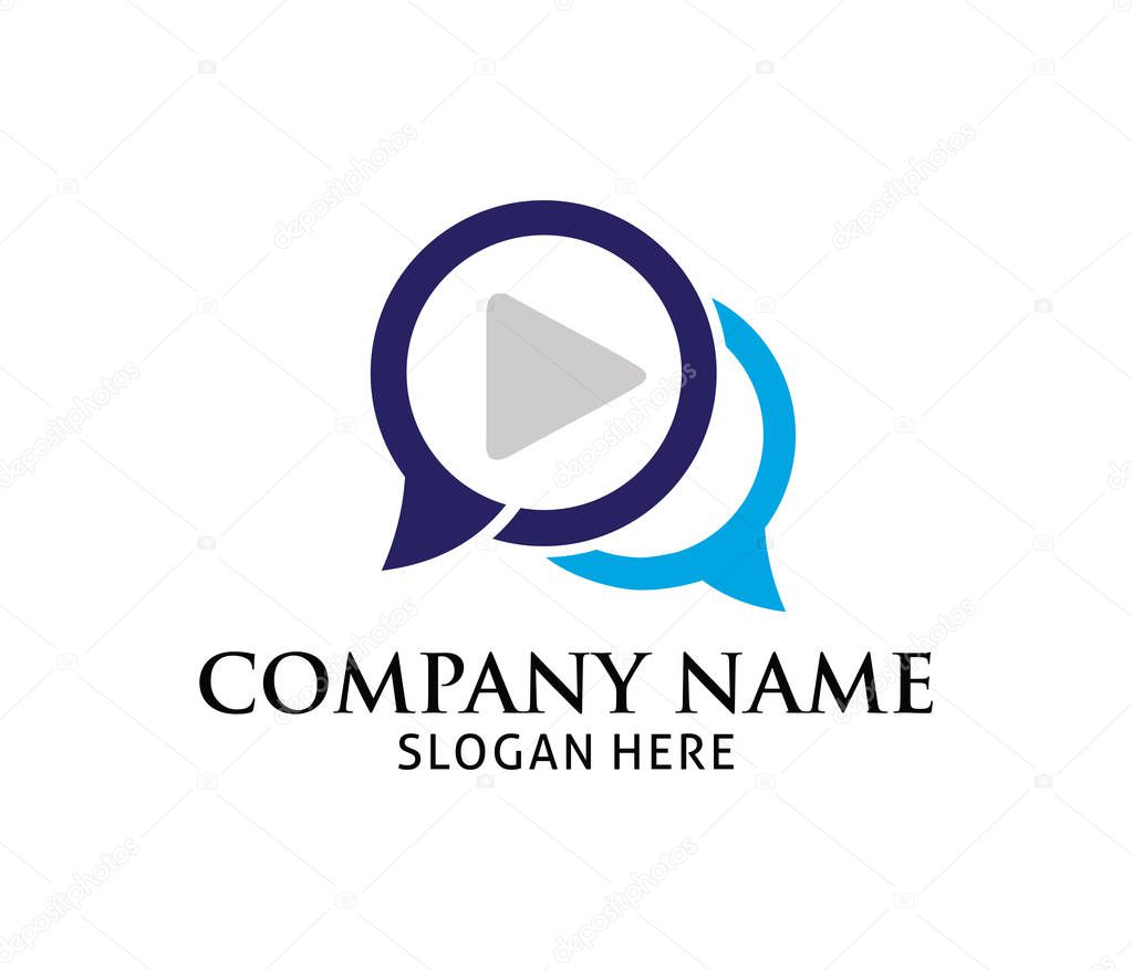 Chat messenger multimedia play application vector logo design template