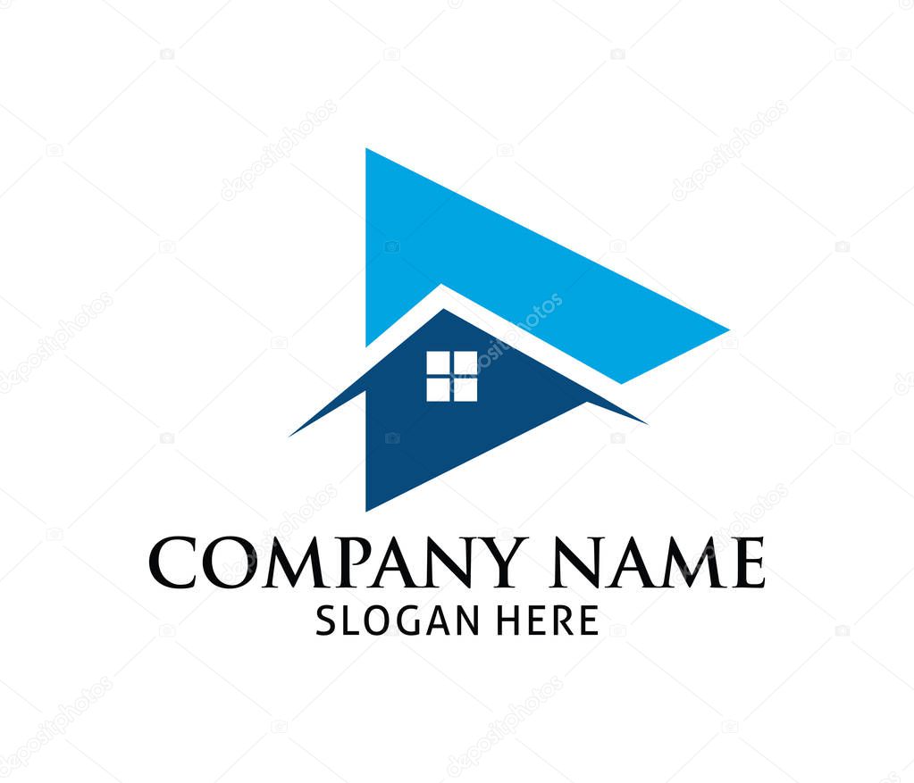 House entertainment multimedia play application vector logo design template