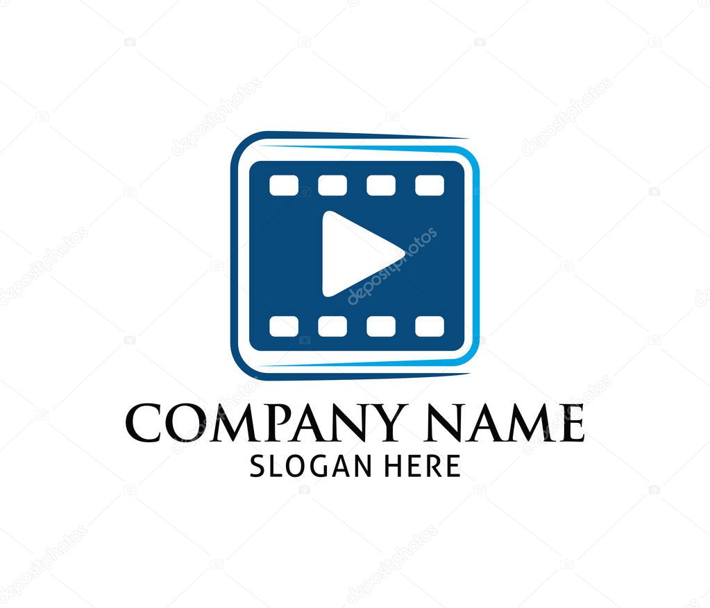 Film strip with multimedia play icon application vector logo design