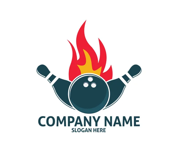 Bowling sport centrum vektorové logo design plamen ohně — Stockový vektor
