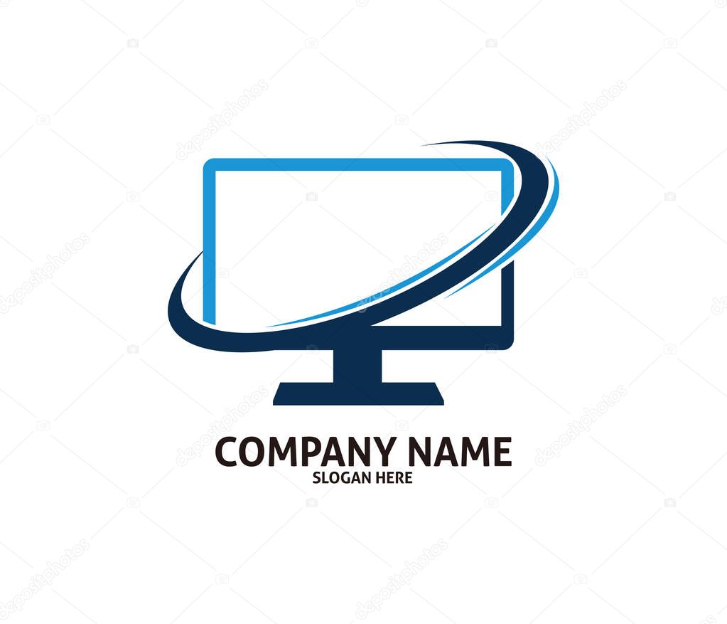 Screen monitor computer technology service vector logo design template