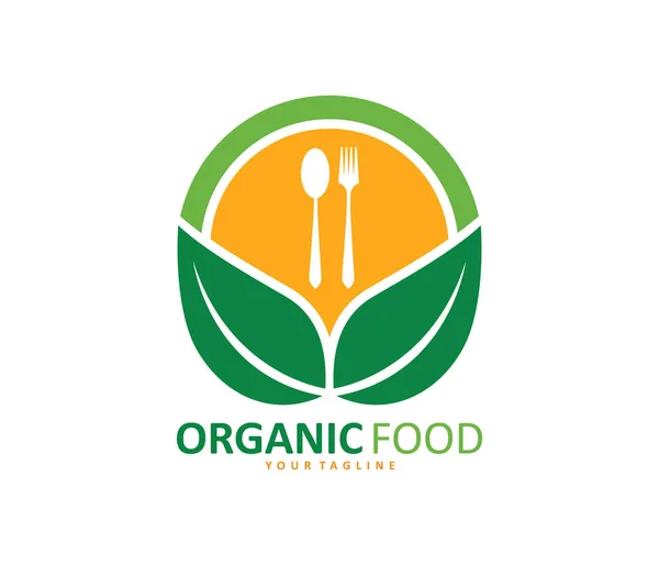 绿色健康食品饮食小酒馆咖啡厅餐厅矢量徽标设计 — 图库矢量图片