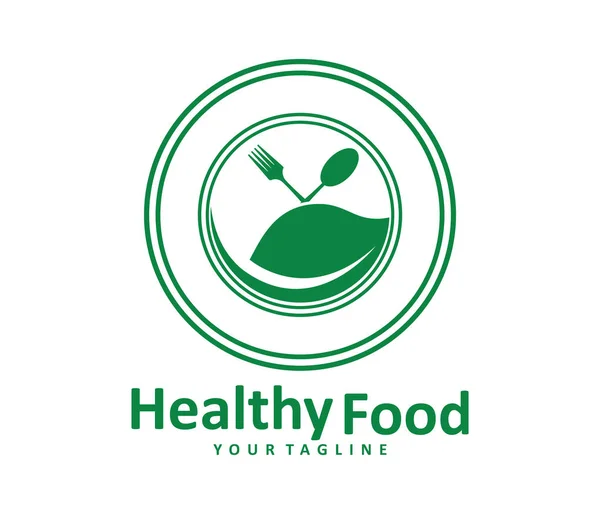 绿色健康食品饮食小酒馆咖啡厅餐厅矢量徽标设计 — 图库矢量图片
