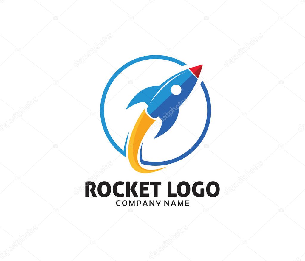 Rocket advance technology launching vector logo design template