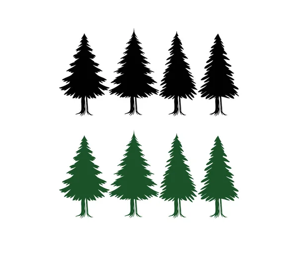 Pine Tree Silhouette Set Vector Template Green Black — Stock Vector