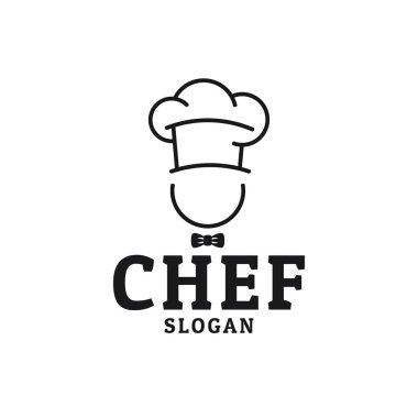 Şef şapkası bıyıklı restoran vektör logosu tasarımlı.