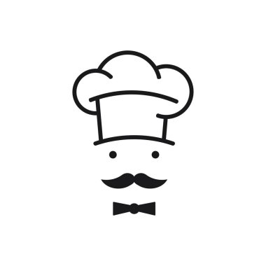 Şef şapkası bıyıklı restoran vektör logosu tasarımlı.
