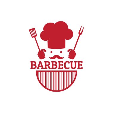 Şef şapkası, elinde spatula ve çatal-yemek restoranı vektör logosu olan bir şapka.