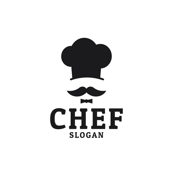 Şef şapkası bıyıklı ve papyonlu restoran vektör logosu tasarımlı. — Stok Vektör