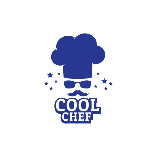 Coole Kochmütze Gesicht trägt Brille mit Schnurrbart Essen Restaurant Vektor-Logo-Design — Stockvektor