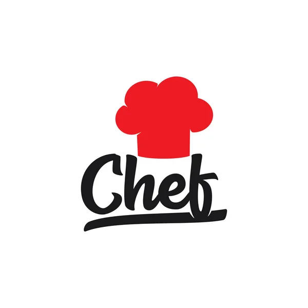Chef typographie avec chapeau rouge restaurant alimentaire vecteur logo design — Image vectorielle