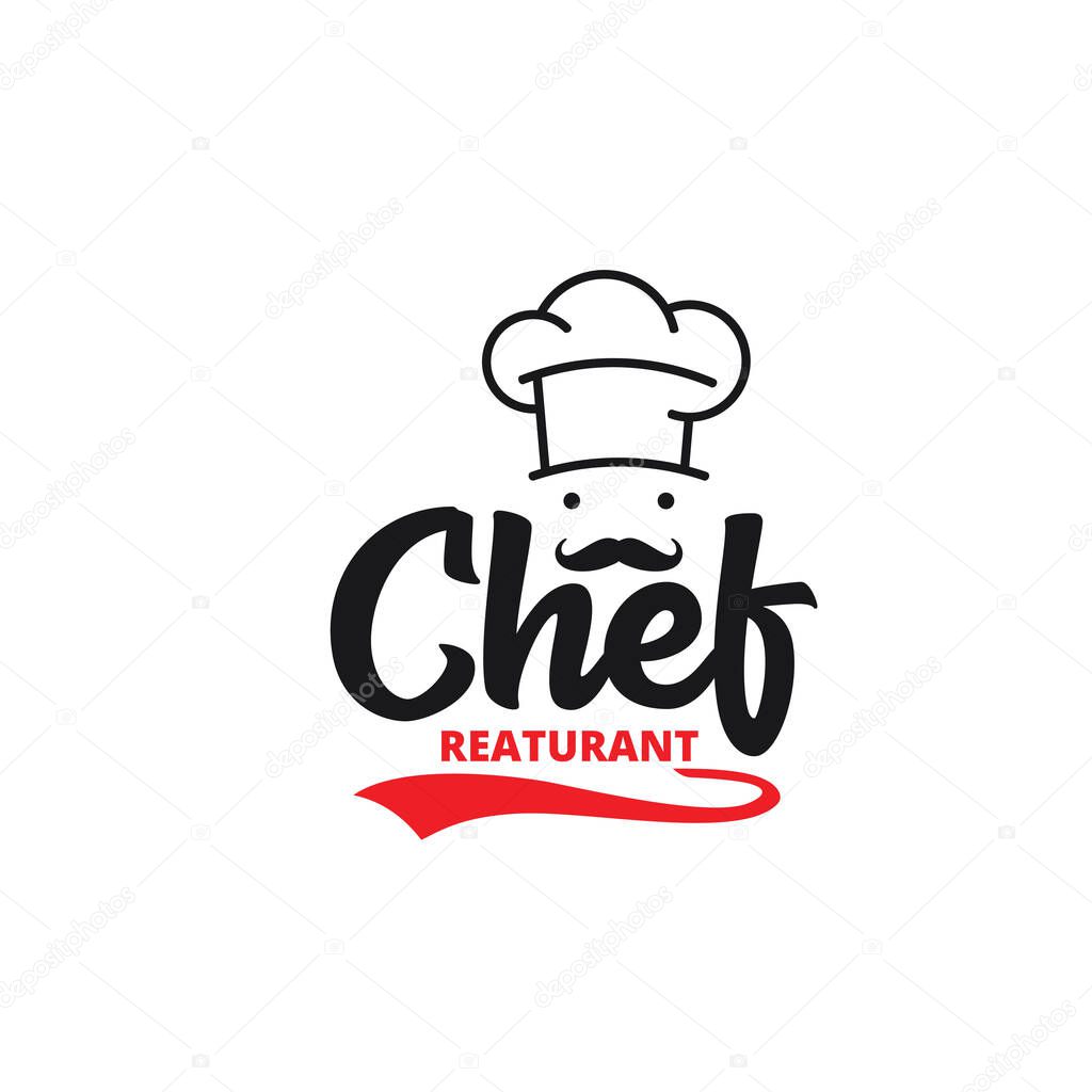 Chef hat with mustache food restaurant vector logo design template