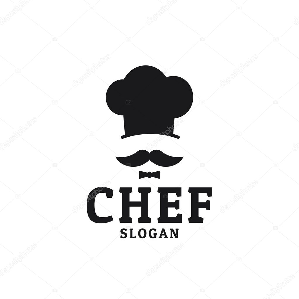 Chef hat with mustache and bow tie food restaurant vector logo design template