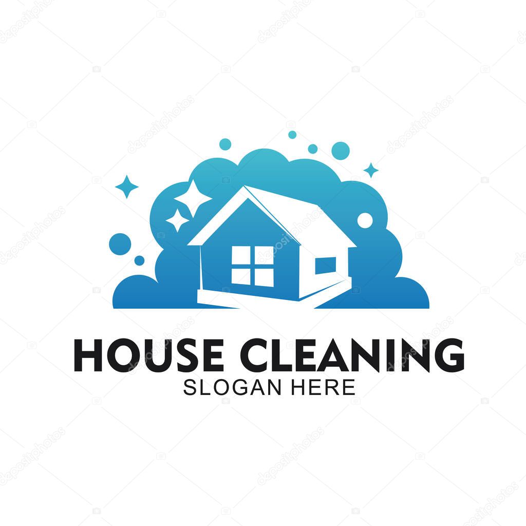 Home apartment cleaning and washing service vector logo design template