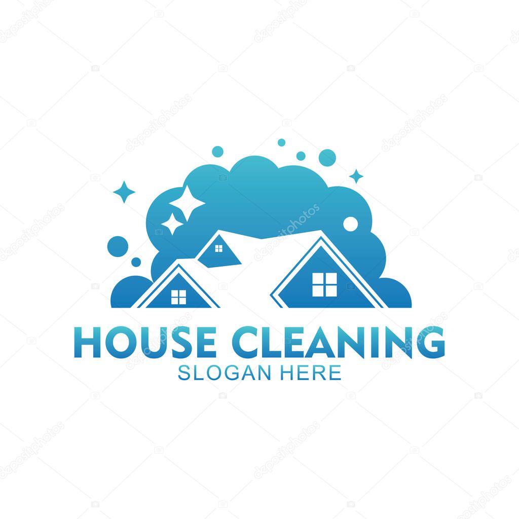 Home apartment cleaning and washing service vector logo design template