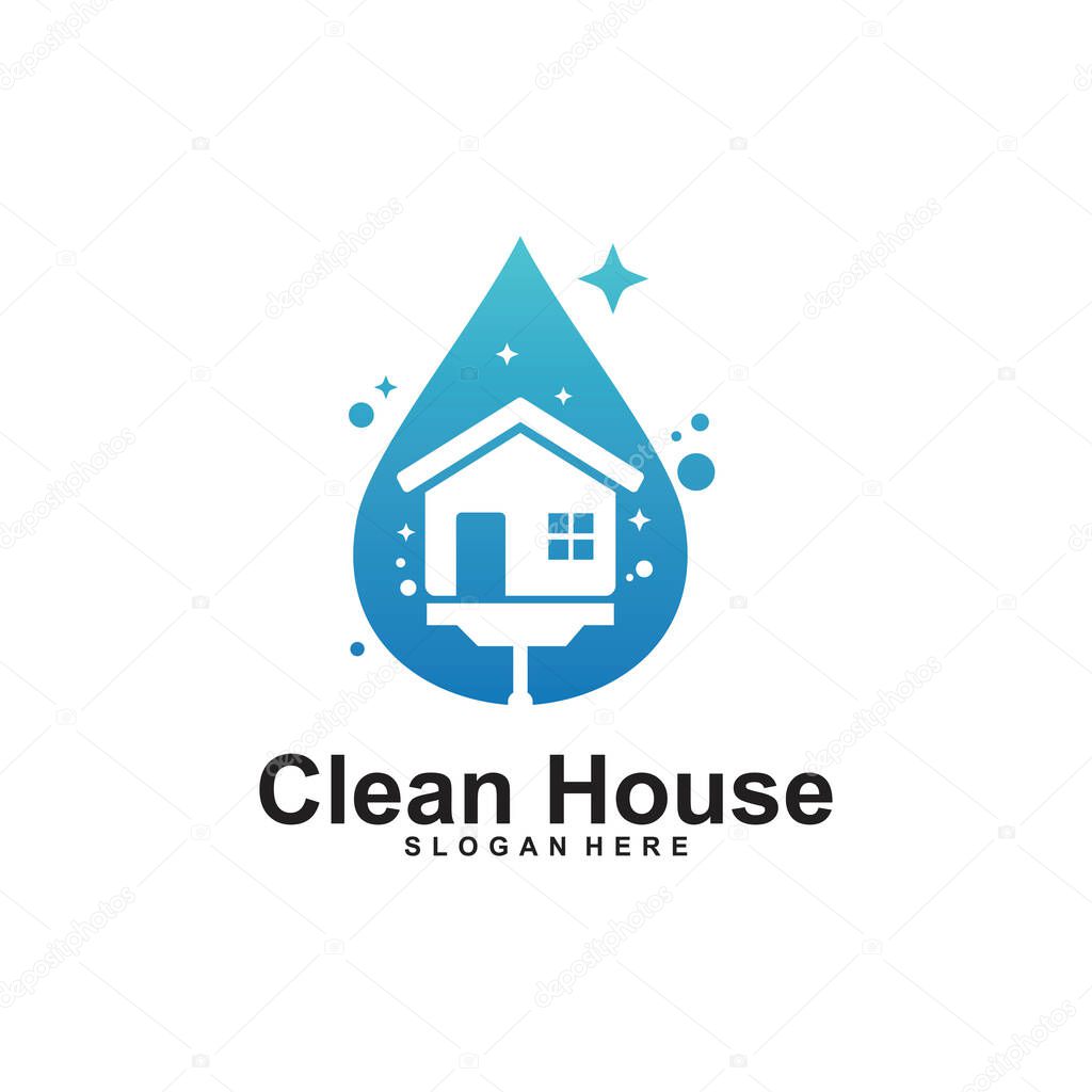 Home apartment cleaning and washing service vector logo design template