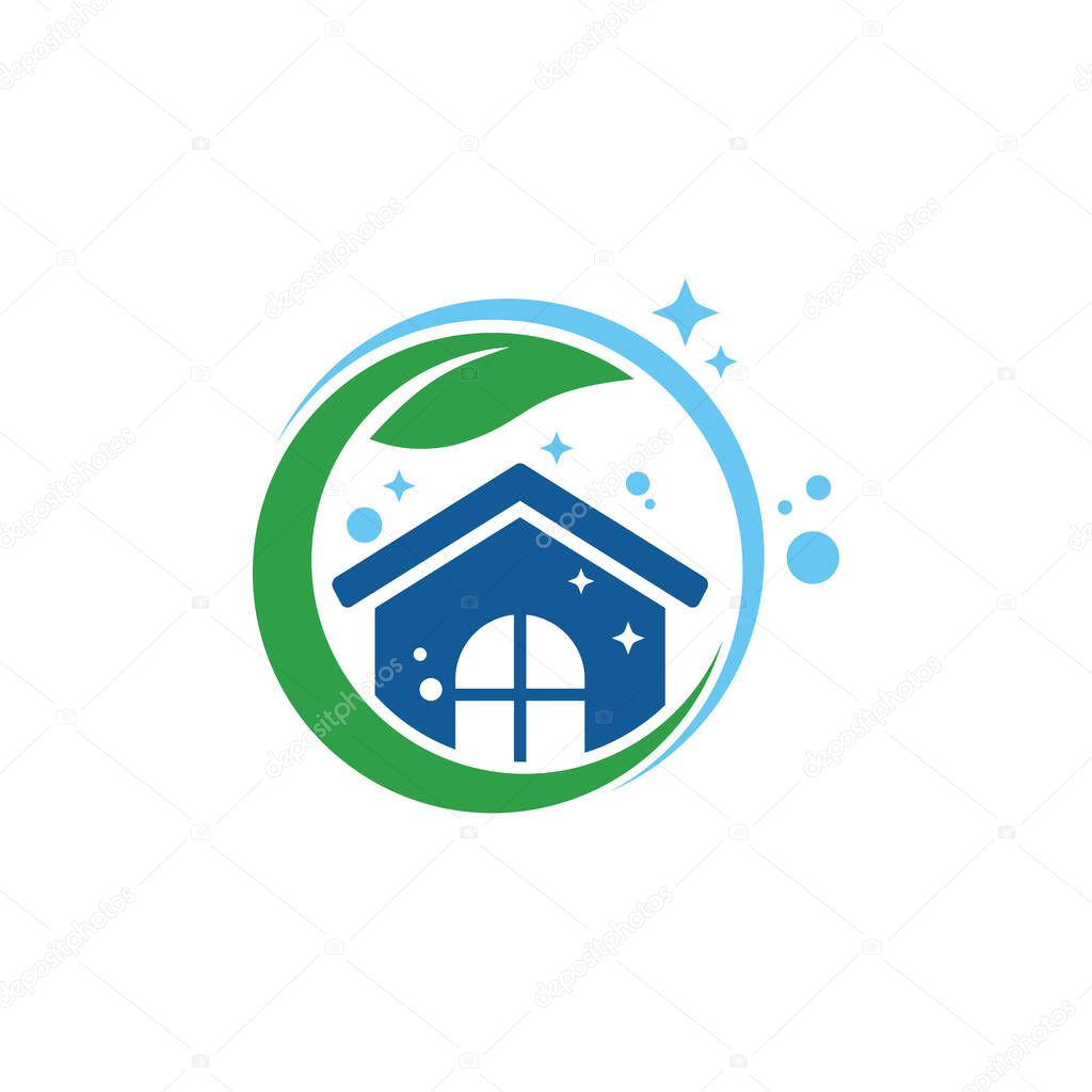 Home apartment cleaning and washing service vector logo design template