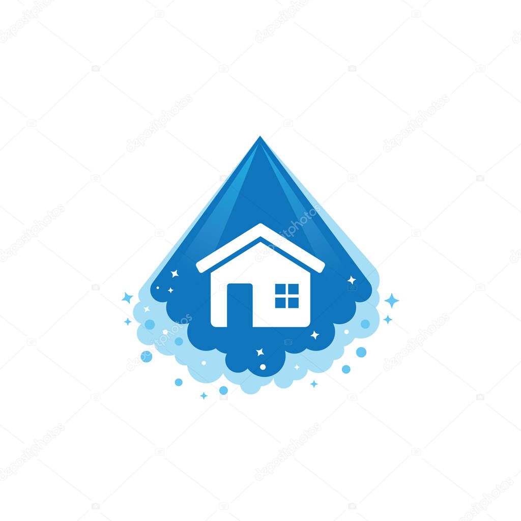 Home apartment cleaning and washing service vector logo design template