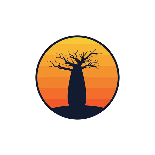バオバブアフリカの典型的な砂漠の木午後黄色の太陽線ベクトルのロゴデザイン — ストックベクタ