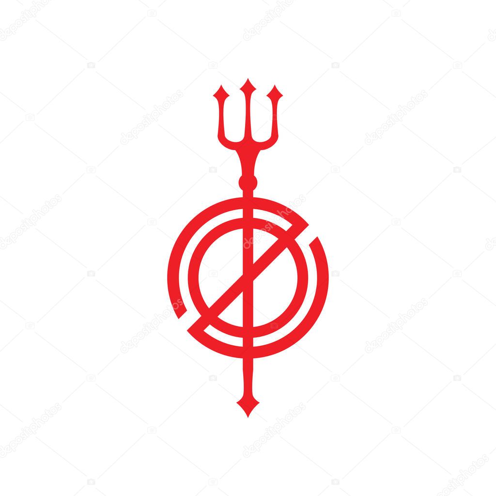 Mystical trident spear weapon with abstract letter O and Z vector logo design template