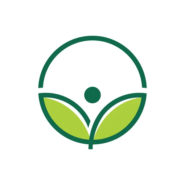 Un par de hojas dentro del círculo para la agricultura verde botánica y biología ciencia investigación vector logotipo diseño — Archivo Imágenes Vectoriales
