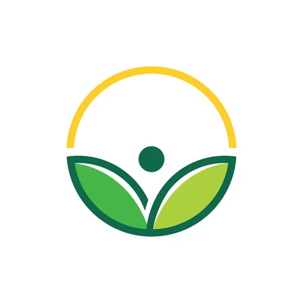 Un par de hojas dentro del círculo para la agricultura verde botánica y biología ciencia investigación vector logotipo diseño — Vector de stock