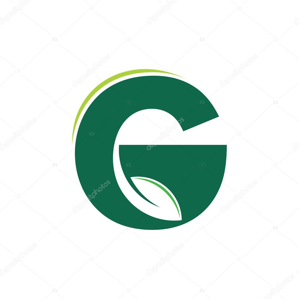 Letter G with leaf inside in negative space for green agriculture botany and biology science research vector logo design template