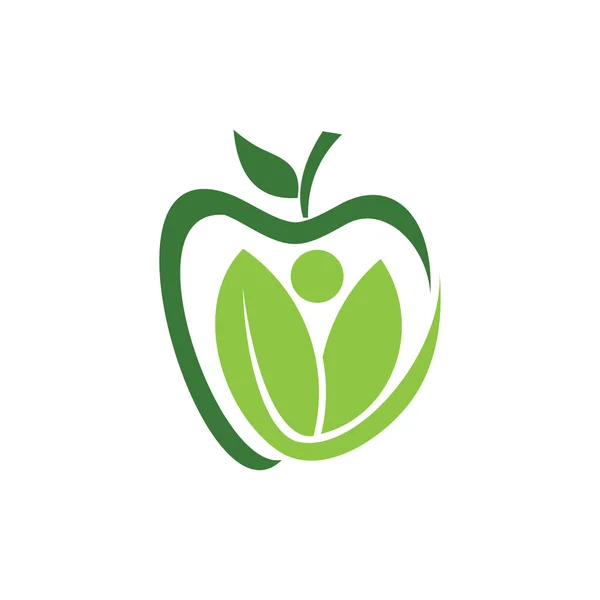 Manzana fruta alimentos verdes saludables nutrición para la belleza y la hierba medicina vector logo diseño — Archivo Imágenes Vectoriales