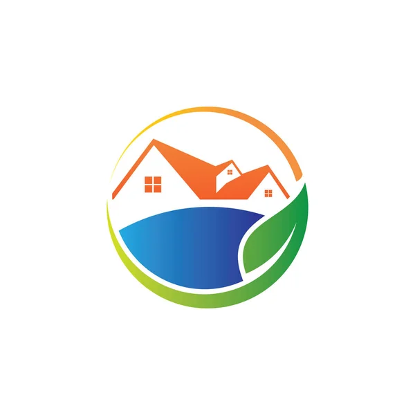 Groen natuurvriendelijk huis huis onroerend goed te koop markt vector logo ontwerp — Stockvector