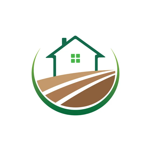 Huis huis huis onroerend goed onroerend goed in het midden van veld verkoop markt vector logo ontwerp — Stockvector