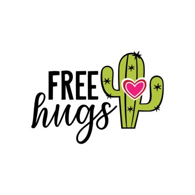 Tebrik kartı ve t-shirt baskısı için kaktüs kalpli ücretsiz sarılma temalı grafik tasarım vektörü