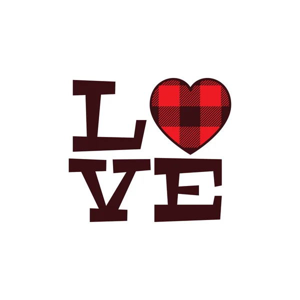 Red buffalo plaid love heart shape valentine theme graphic design vector for greeting card and t shirt print — 스톡 벡터