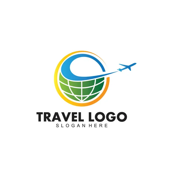 Travel and tour global around the world transportation company vector logo design — 스톡 벡터