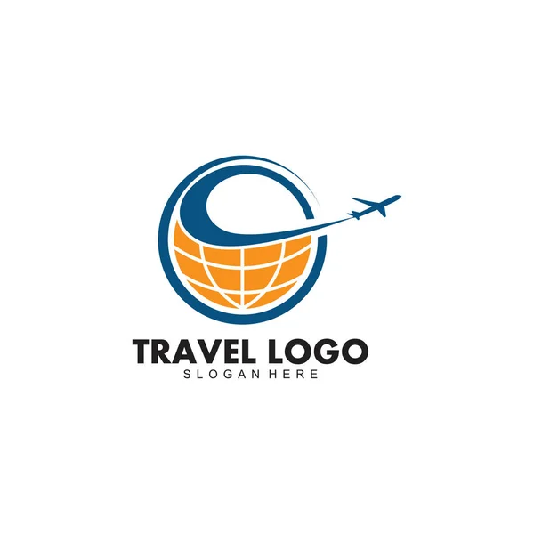 Travel and tour global around the world transportation company vector logo design — 스톡 벡터