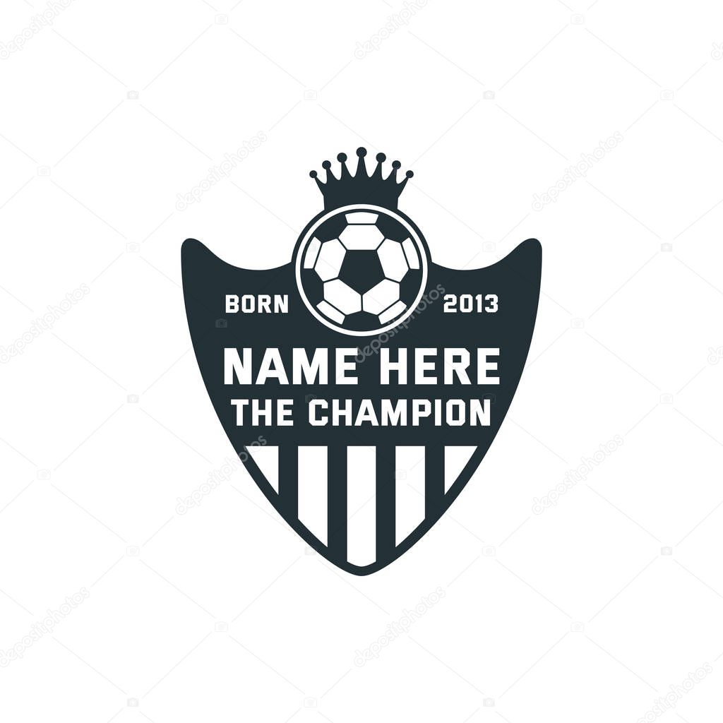 soccer ball emblem badge name tag theme vector design for print on sticker, vinyl, decal, mug and t shirt